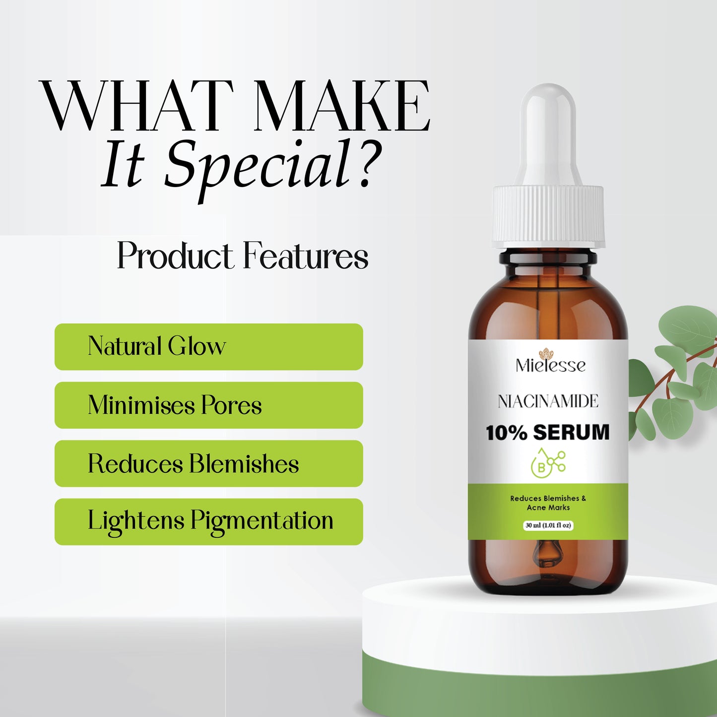 Niacinamide Serum 10% for Face | Reduces Acne Marks, Dark Spots & Oiliness | Brightening & Hydrating Face Serum for Clear, Even-Toned Skin | Lightweight, Non-Sticky Formula