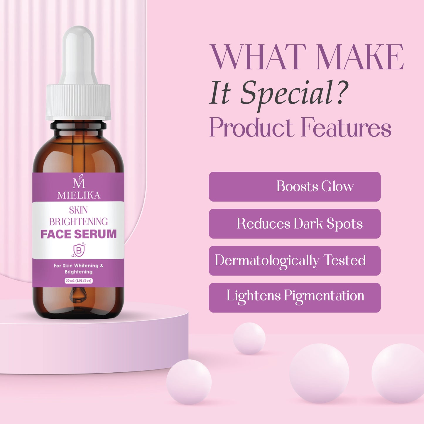 Skin Brightening Serum with Vitamin C, Niacinamide & Hyaluronic Acid | Dark Spot Corrector | Evens Skin Tone | Hydrating Face Serum for Radiant & Glowing Skin – 30ml